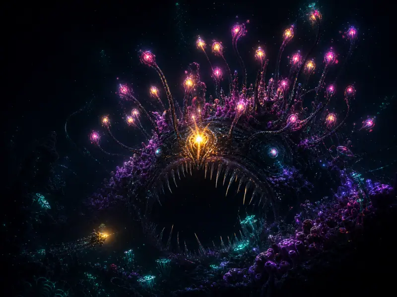 Reef Warden, an angler with dozens of glowing lures and a mouth of needle teeth