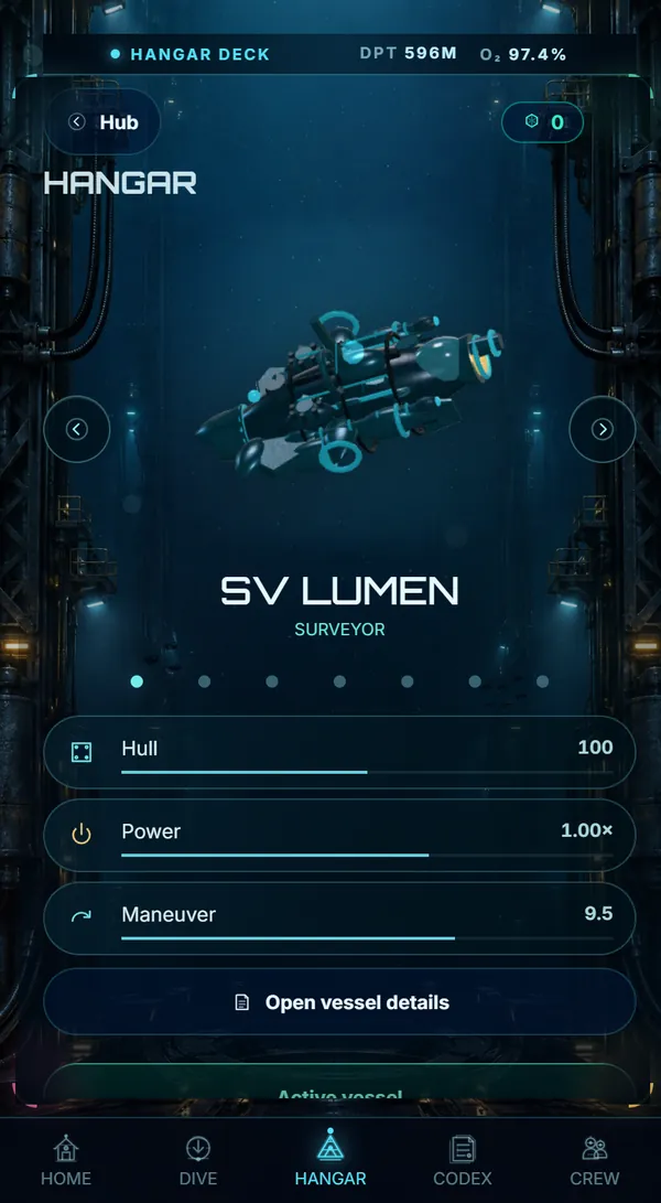 The Hangar: the SV Lumen Surveyor with hull, power and maneuver stats