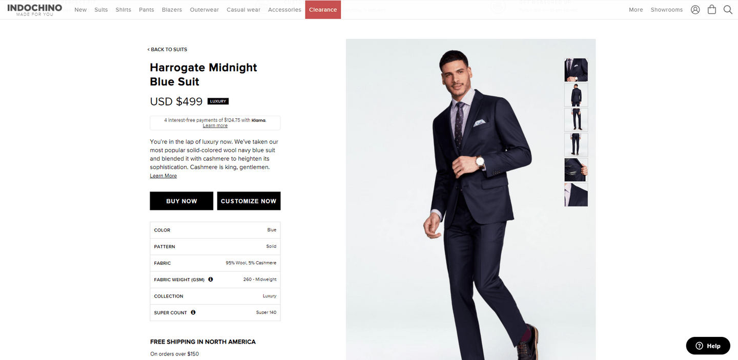 Indochino product page