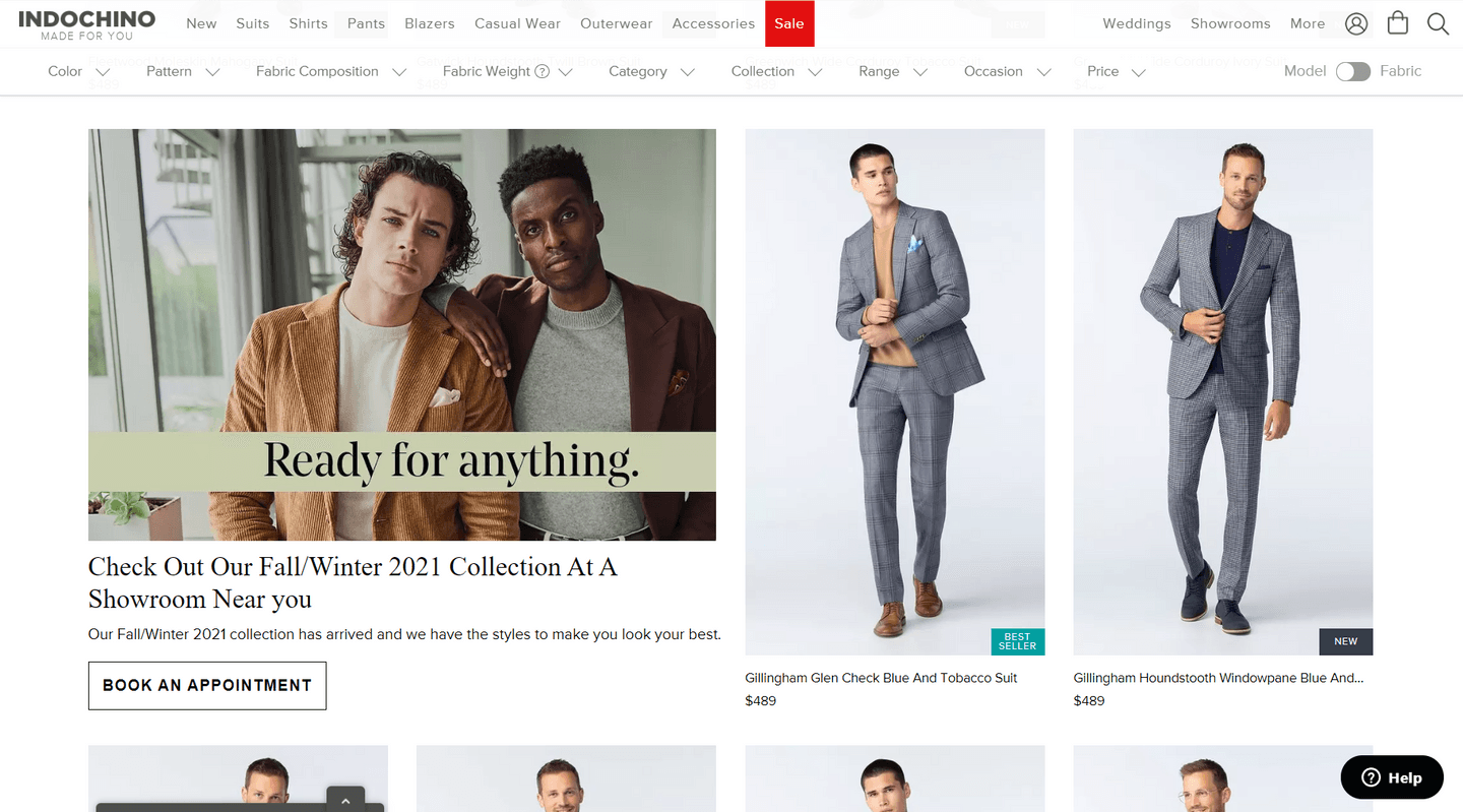 Indochino listing page